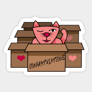 Congratulation from a pink cat, with all its heart Sticker